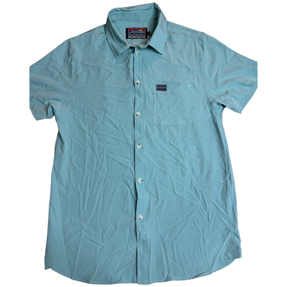 Burlebo Performance Button Down Shirt Men's Medium Teal Stretch Lightweight